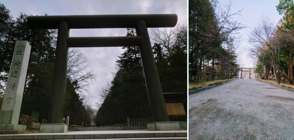 北海道神宮の第二鳥居と第二鳥居へ続く参道